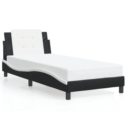 Рамка за легло с LED осветление черно-бяла 90x190 см еко кожа