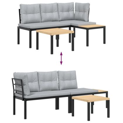 Градински пейки с възглавници 3 бр черен прахово боядисан метал