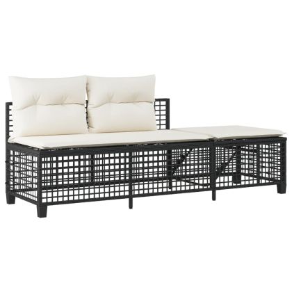 Ъглов градински диван от 3 части с възглавници черен полиратан