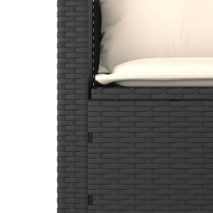 Градински комплект с възглавници, 3 части, черен полиратан