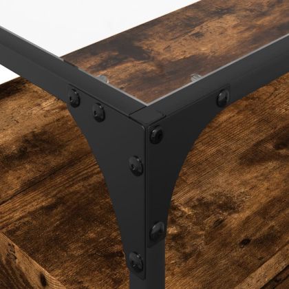 ТВ шкаф със стъклен плот опушен дъб 98x35x51 см инженерно дърво