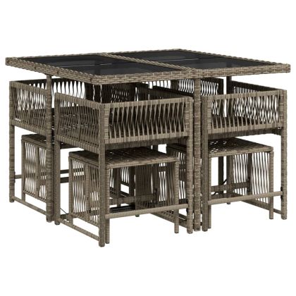 Градински трапезен комплект 9 части с възглавници сив полиратан