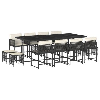 Външен трапезен комплект 13 части с възглавници черен полиратан