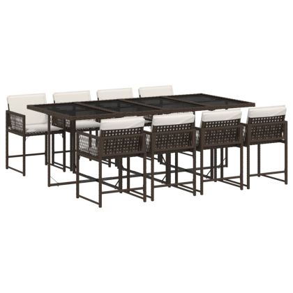 Градински трапезен комплект възглавници 9 части кафяв полиратан