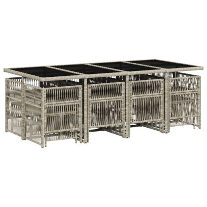 Градински комплект от 13части с възглавници светлосив полиратан