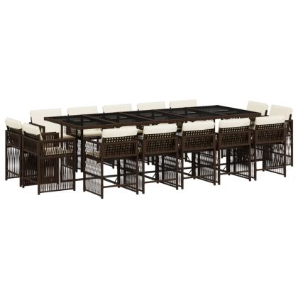 Градински комплект с възглавници 15 части кафяв полиратан