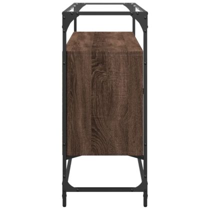 Бюфет със стъклен плот, кафяв дъб, 98x35x81 см, инженерно дърво