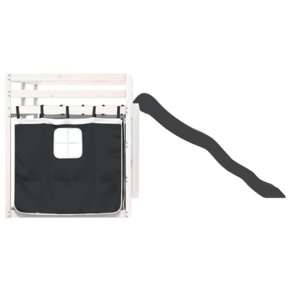 Двуетажно легло с пързалка и завеси, бяло и черно, 90x190 см