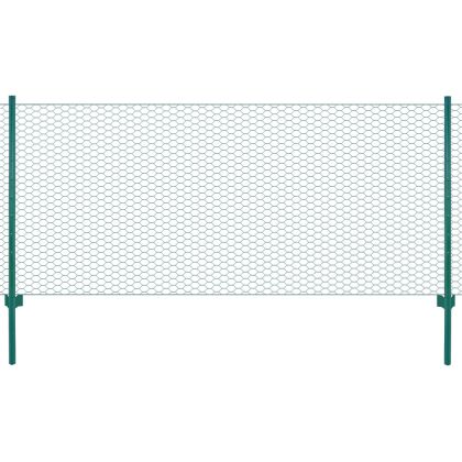 Ограда от телена мрежа с колчета, стомана, 25х0,75 м, зелена