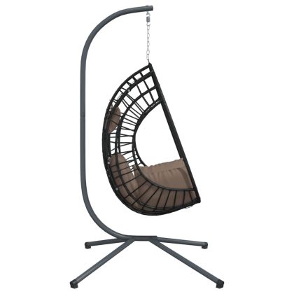 Висящ стол яйце със стойка, таупе, ратан и стомана