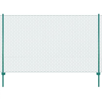 Ограда от телена мрежа с колчета, стомана, 25х1,5 м, зелена