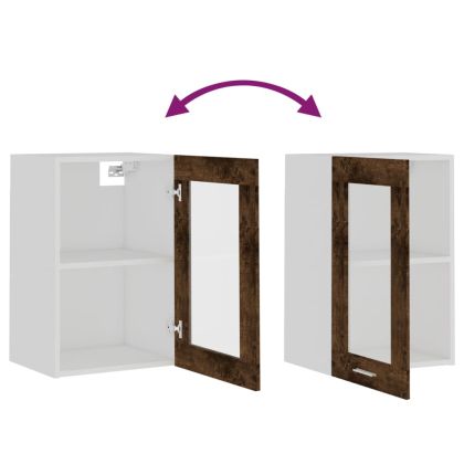 Висящ стъклен шкаф "Lyon", опушен дъб, 40x31x60 см, инженерно дърво