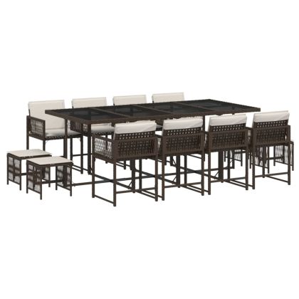 Външен трапезен комплект 13 части с възглавници кафяв полиратан