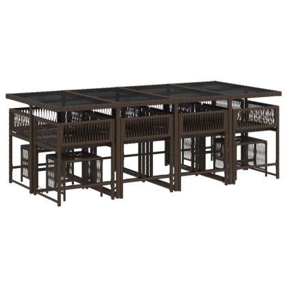 Външен трапезен комплект 13 части с възглавници кафяв полиратан