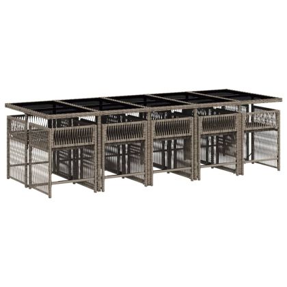 Градински комплект с възглавници 11 части сив полиратан