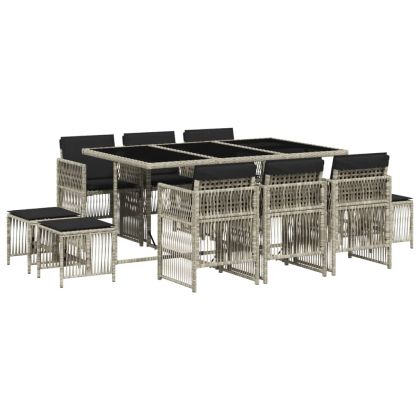 Градински комплект с възглавници 11 части, светлосив полиратан