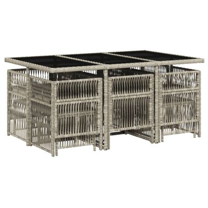 Градински комплект с възглавници 11 части, светлосив полиратан