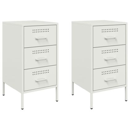Нощни шкафчета, 2 бр, бели, 36x39x68 см, стомана