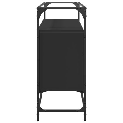 Бюфет със стъклен плот, черен, 98x35x81 см, инженерно дърво