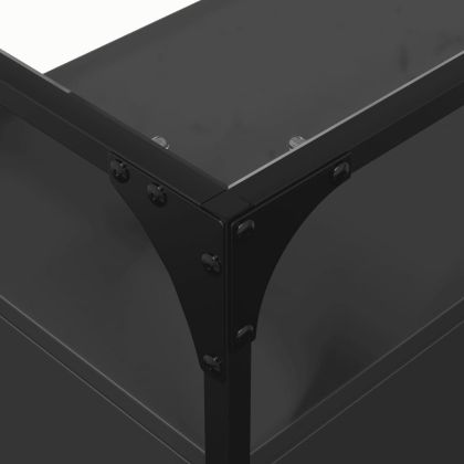 Бюфет със стъклен плот, черен, 98x35x81 см, инженерно дърво