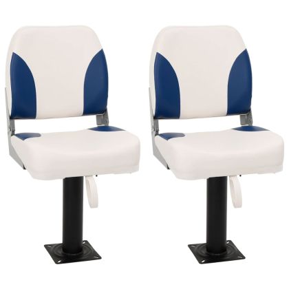 Сгъваема седалка за лодка от 4 части синьо и бяло 41x36x48 см
