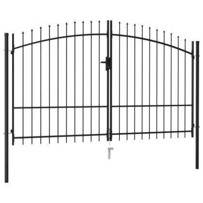 Оградна порта две врати с остри върхове стомана 3х1,75 м черна