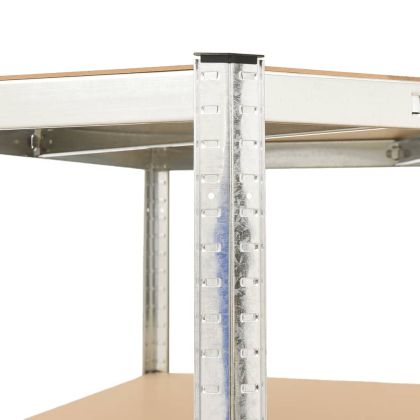 Ъглов стелаж с 4 рафта, сребрист, стомана и инженерно дърво