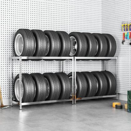 Стелажи за гуми с 2 рафта 2 бр сребристи 110x40x110 см стомана