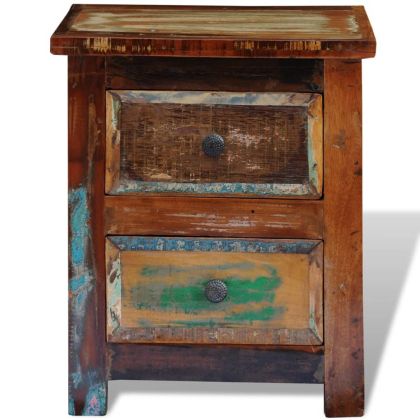 Нощно шкафче с 2 чекмеджета, масивно регенерирано дърво