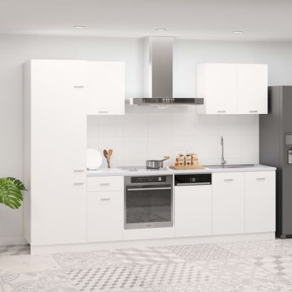 Комплект кухненски шкафове от 7 части, бял, ПДЧ