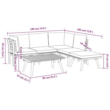 Градински лаундж комплект с възглавници, 6 части, акация масив