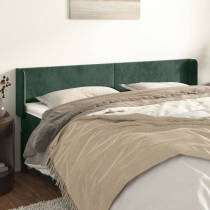 Горна табла за легло, тъмнозелена, 163x16x78/88 см, кадифе