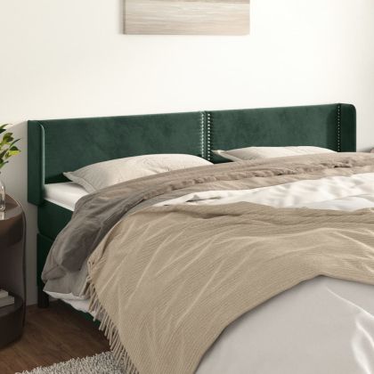 Горна табла за легло, тъмнозелена, 183x16x78/88 см, кадифе