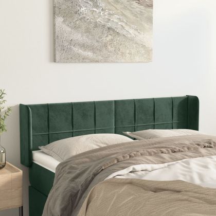 Горна табла за легло, тъмнозелена, 147x16x78/88 см, кадифе