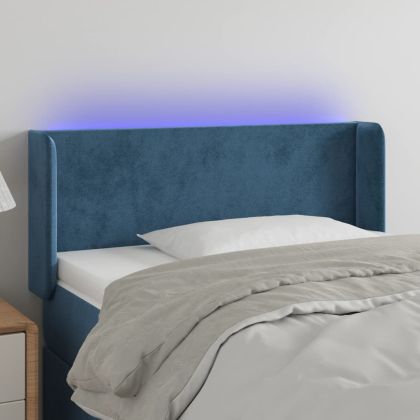 LED горна табла за легло, тъмносиня, 83x16x78/88 см, кадифе