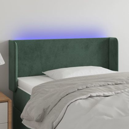 LED горна табла за легло, тъмнозелена, 93x16x78/88 см, кадифе