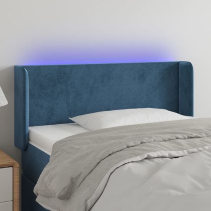 LED горна табла за легло, тъмносиня,93x16x78/88 см, кадифе