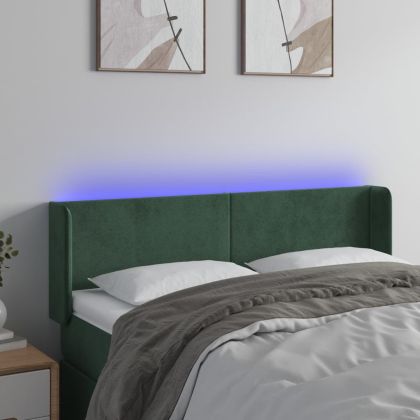 LED горна табла за легло, тъмнозелена, 147x16x78/88 см, кадифе