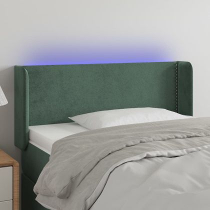 LED горна табла за легло, тъмнозелена, 103x16x78/88 см, кадифе