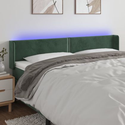 LED горна табла за легло, тъмнозелена, 163x16x78/88 см, кадифе
