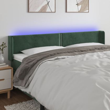 LED горна табла за легло, тъмнозелена, 183x16x78/88 см, кадифе