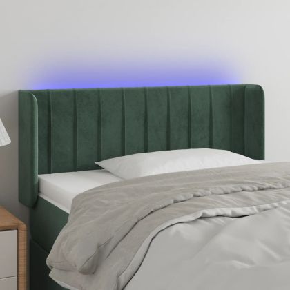 LED горна табла за легло, тъмнозелена, 83x16x78/88 см, кадифе