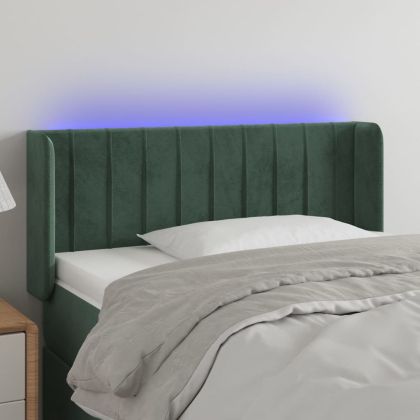LED горна табла за легло, тъмнозелена, 93x16x78/88 см, кадифе