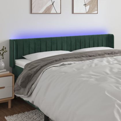 LED горна табла за легло, тъмнозелена, 203x16x78/88 см, кадифе