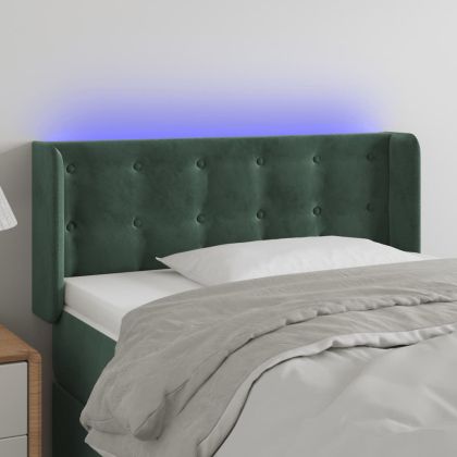 LED горна табла за легло, тъмнозелена, 83x16x78/88 см, кадифе
