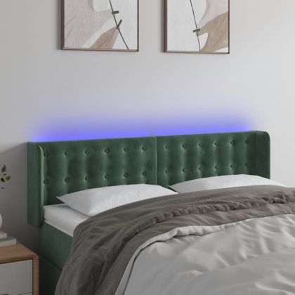 LED горна табла за легло, тъмнозелена, 147x16x78/88 см, кадифе