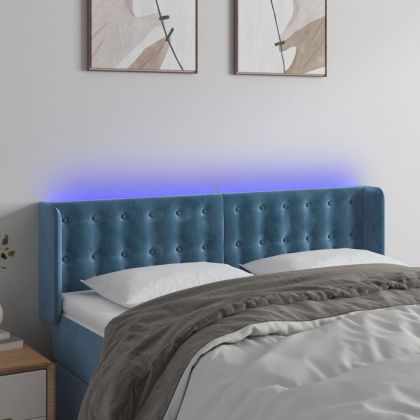 LED горна табла за легло, тъмносиня, 147x16x78/88 см, кадифе
