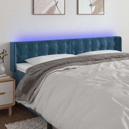 LED горна табла за легло, тъмносиня, 163x16x78/88 см, кадифе