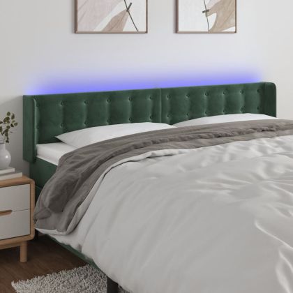 LED горна табла за легло, тъмнозелена, 183x16x78/88 см, кадифе