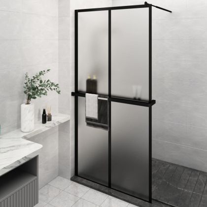 Стена за душ кабина с рафт черна 118x190 см ESG стъкло/алуминий